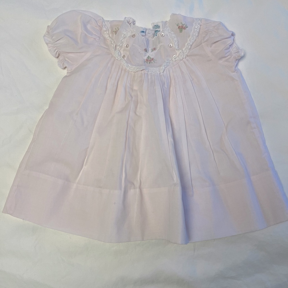 Stunning lightweight hand embroidered dress with lace detailing - pale pink